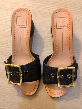 Dolce Vita Black Slide Mules with Gold Buckle